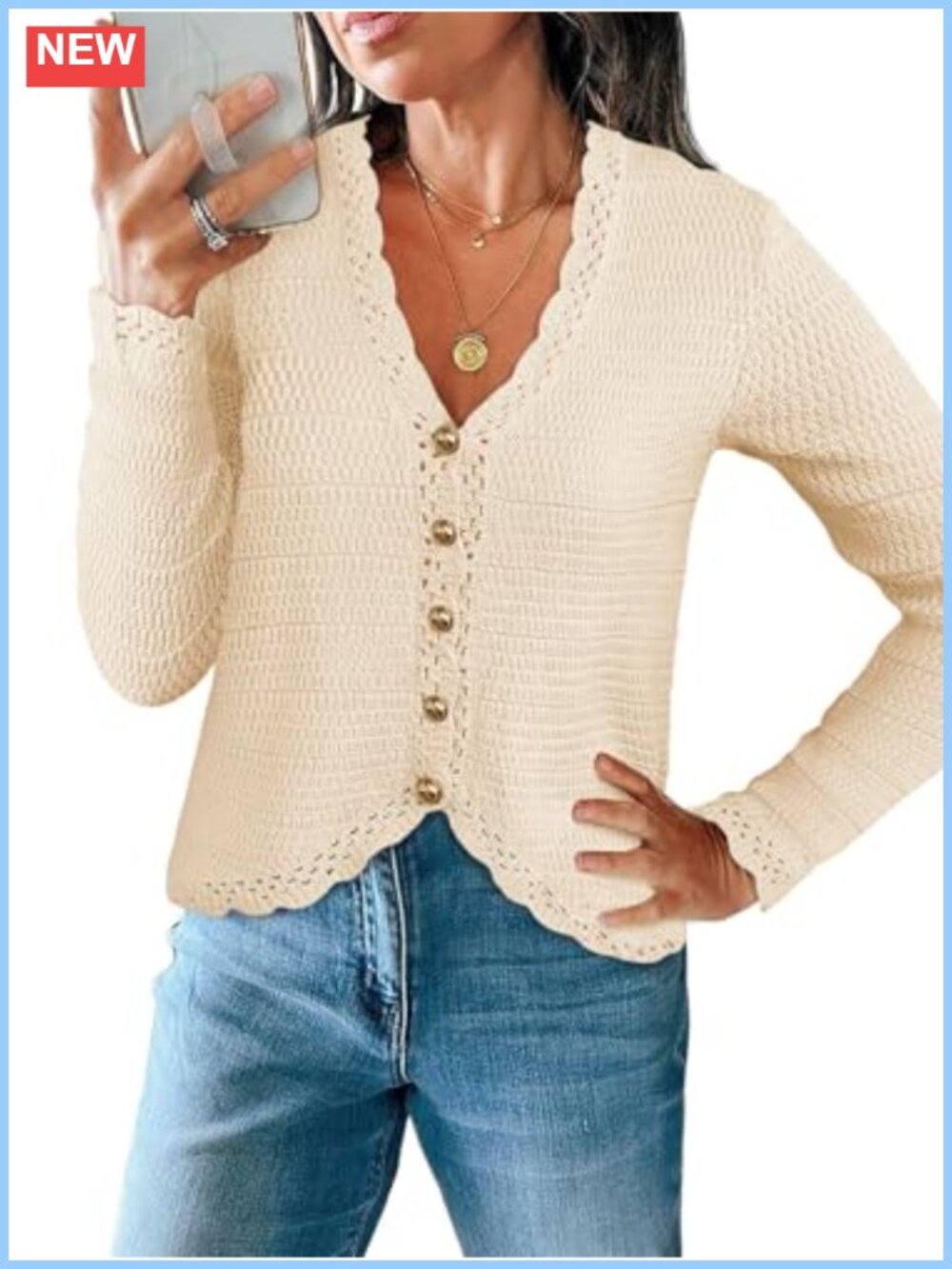 Womens V Neck Cropped Knit Cardigan Button Down Boho Sweater Top